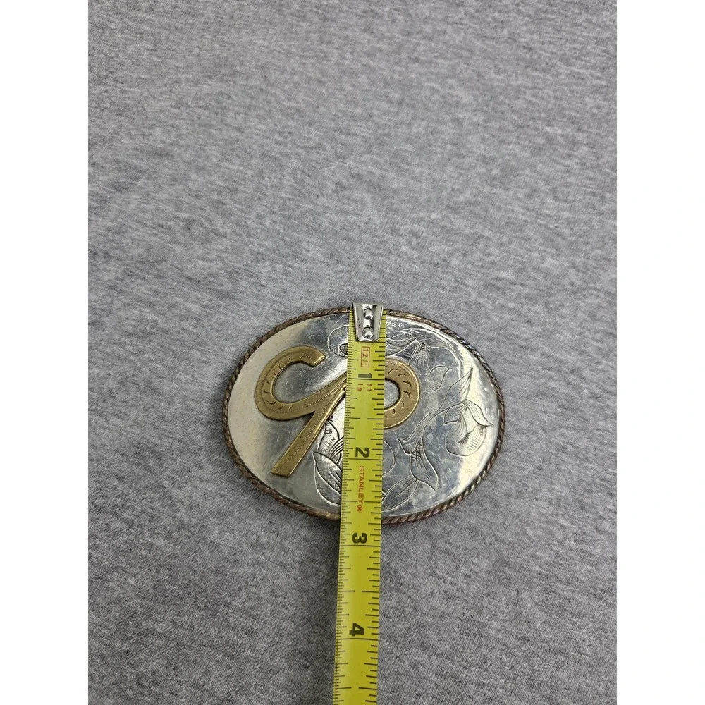 Handmade Western Floral Initial S Horseshoe Silver Belt Buckle